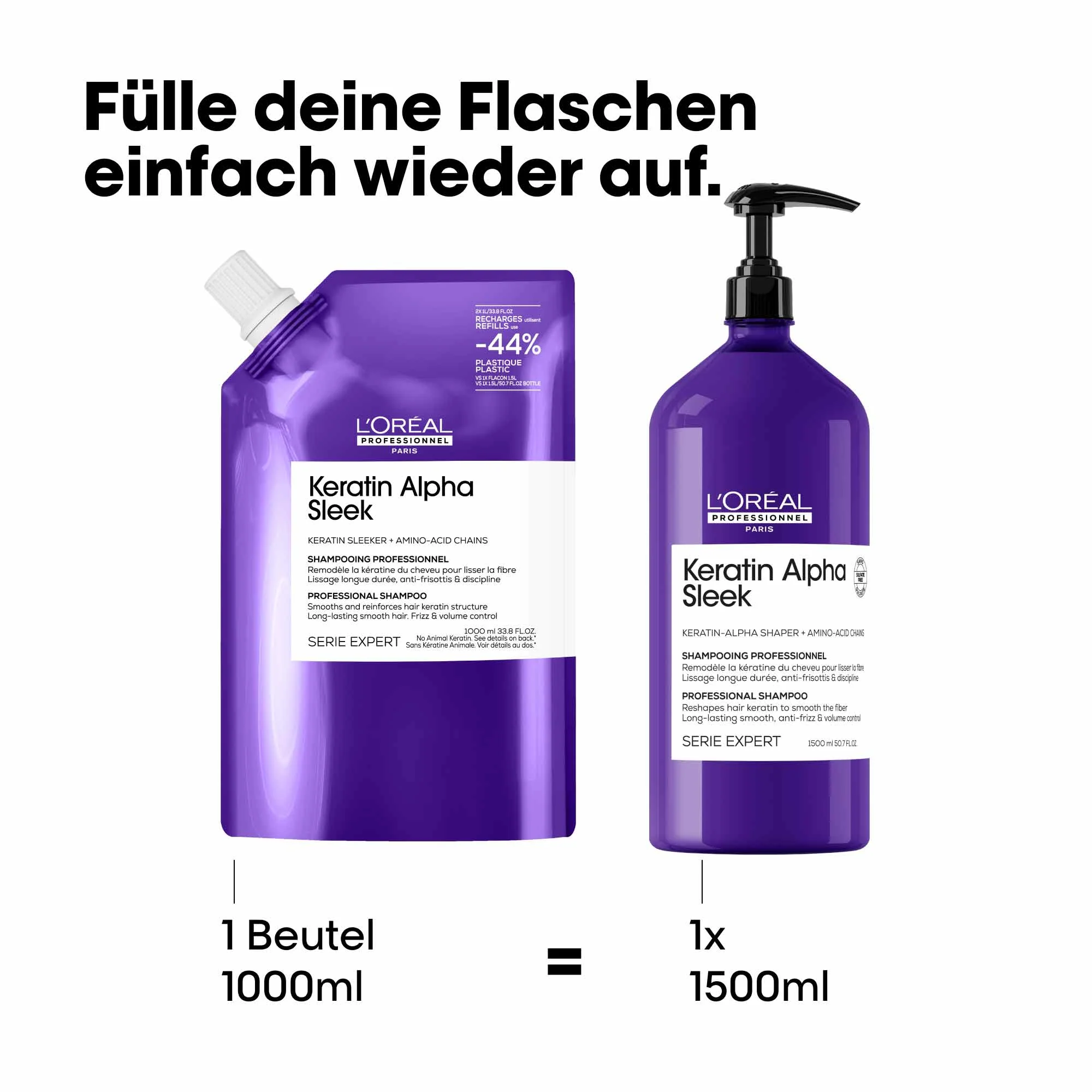 L'Oréal Professionnel Série Expert Keratin Alpha Sleek Shampoo Refill (1000 ml) - Image 8