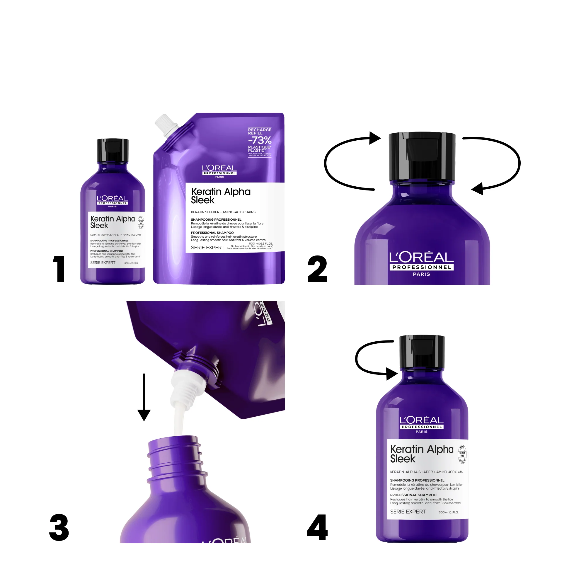 L'Oréal Professionnel Série Expert Keratin Alpha Sleek Shampoo Refill (500 ml) - Image 5