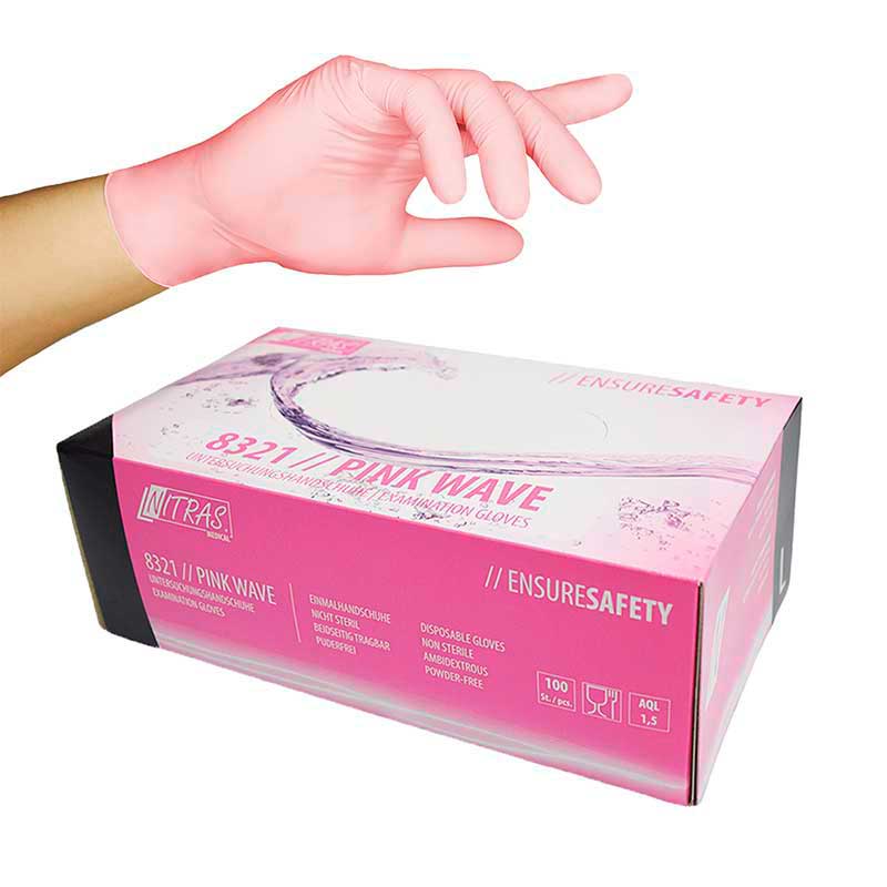 Nitras Nitril Pink Wave puderfrei Größe M (100 Stück)